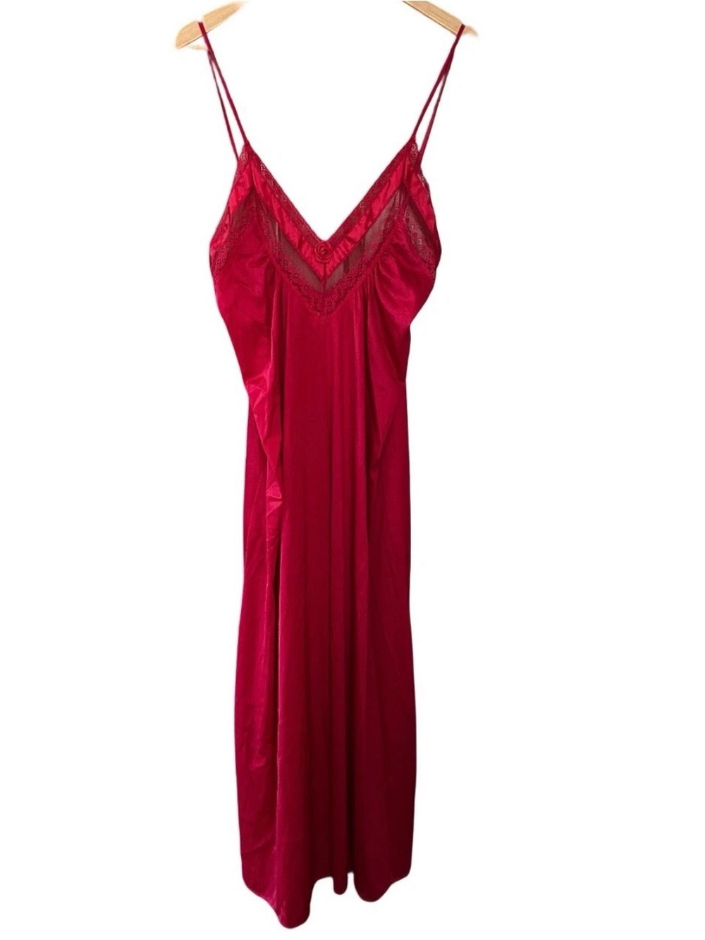 Vintage Erica Loren Nightgown Long Slip Lace Red Front High Slit Sexy Lingerie M